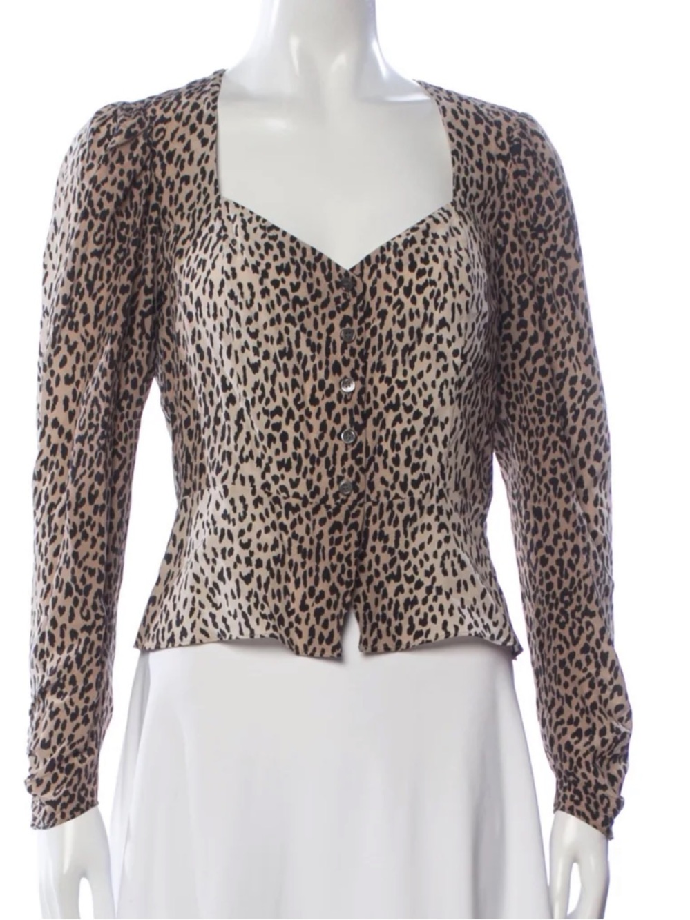 Frame Denim Leopard-Print Button-Front Blouse in Tan and Black